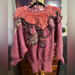 VNTG 80s Ai Nonomura Japanese Designer Knit Sweater • Real Rabbit Fur & Mohair